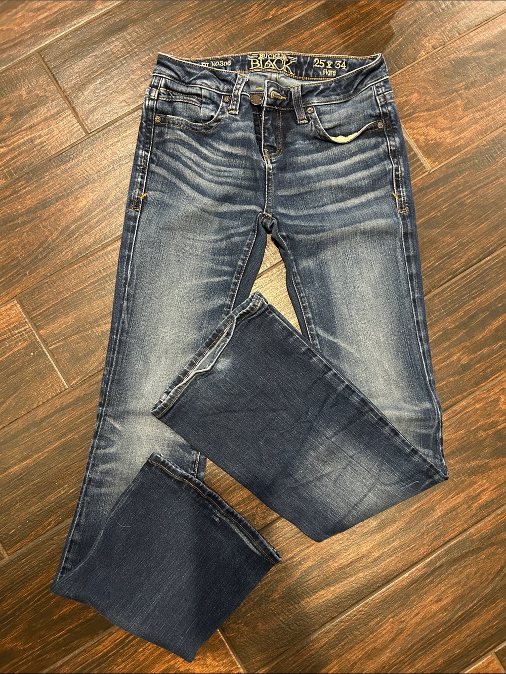 BKE Women's Dark Blue Faded Flare Jeans